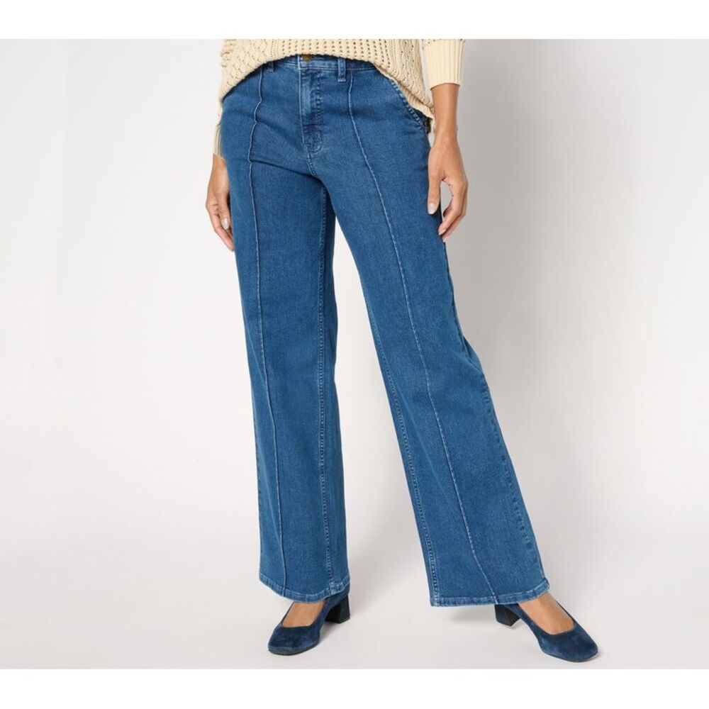 Me by Jennie Garth Women's Pants Sz 16 Boston Pintuck Wide Leg Jeans Blue
